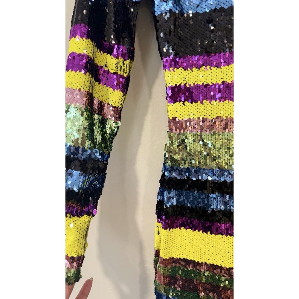 NWT Club London Neon Striped Sequins High Neck Long Sleeved Dress Size US 2 2454 - Picture 3 of 8